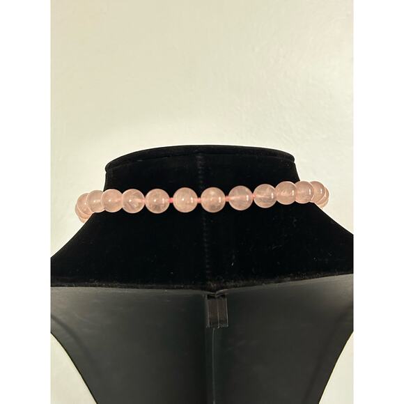 Handmade Rose Quartz Knotted 32 inch Necklace, 2 inch Rose Centerpiece - Picture 5 of 8